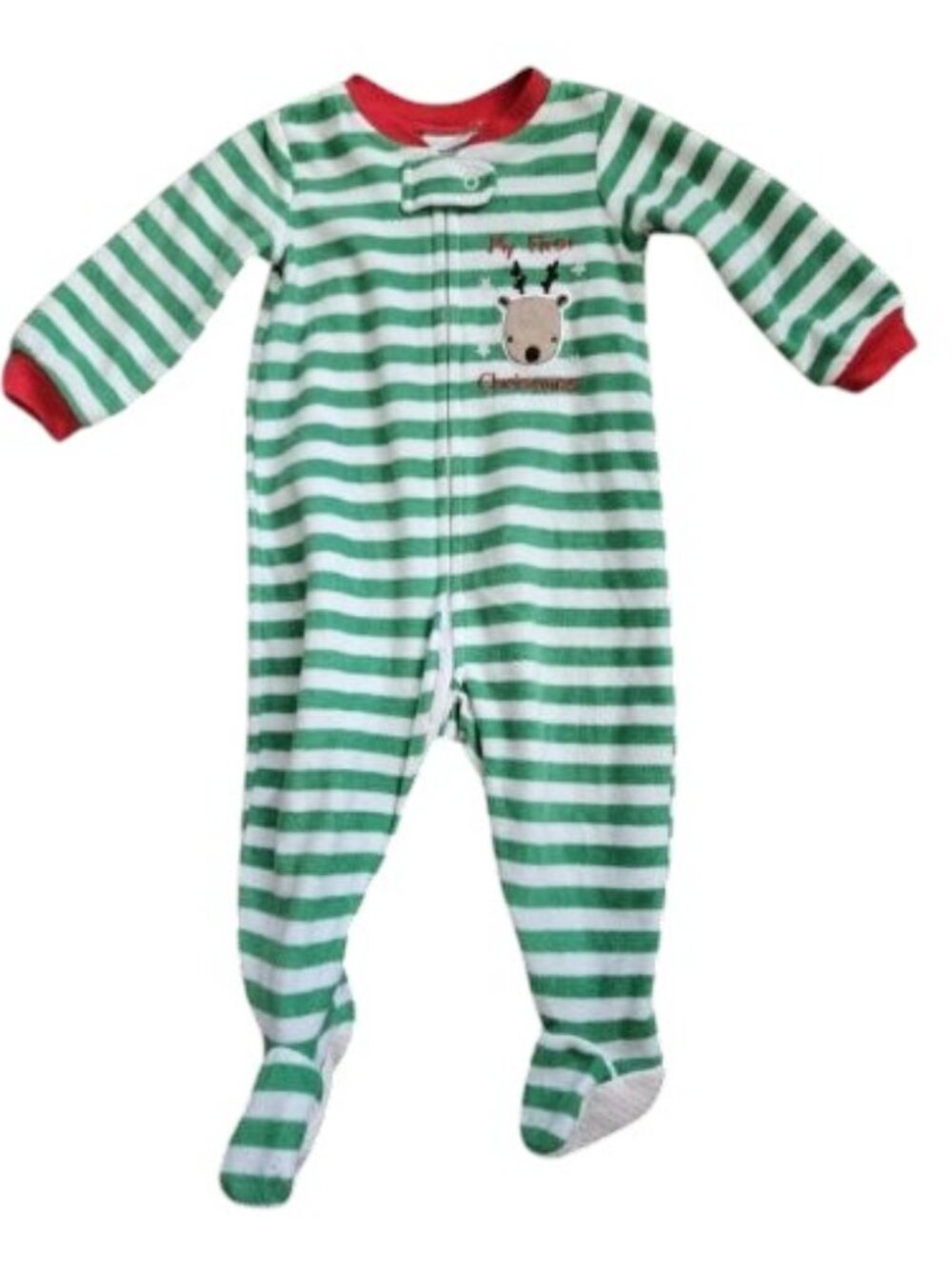 ABSORBA Green Striped MY FIRST CHRISTMAS Fleece Sleeper 6-12 months
